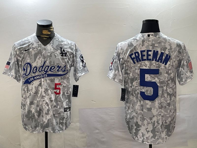 Men Los Angeles Dodgers #5 Freeman Camo Joint Name 2024 Nike MLB Jersey style 3